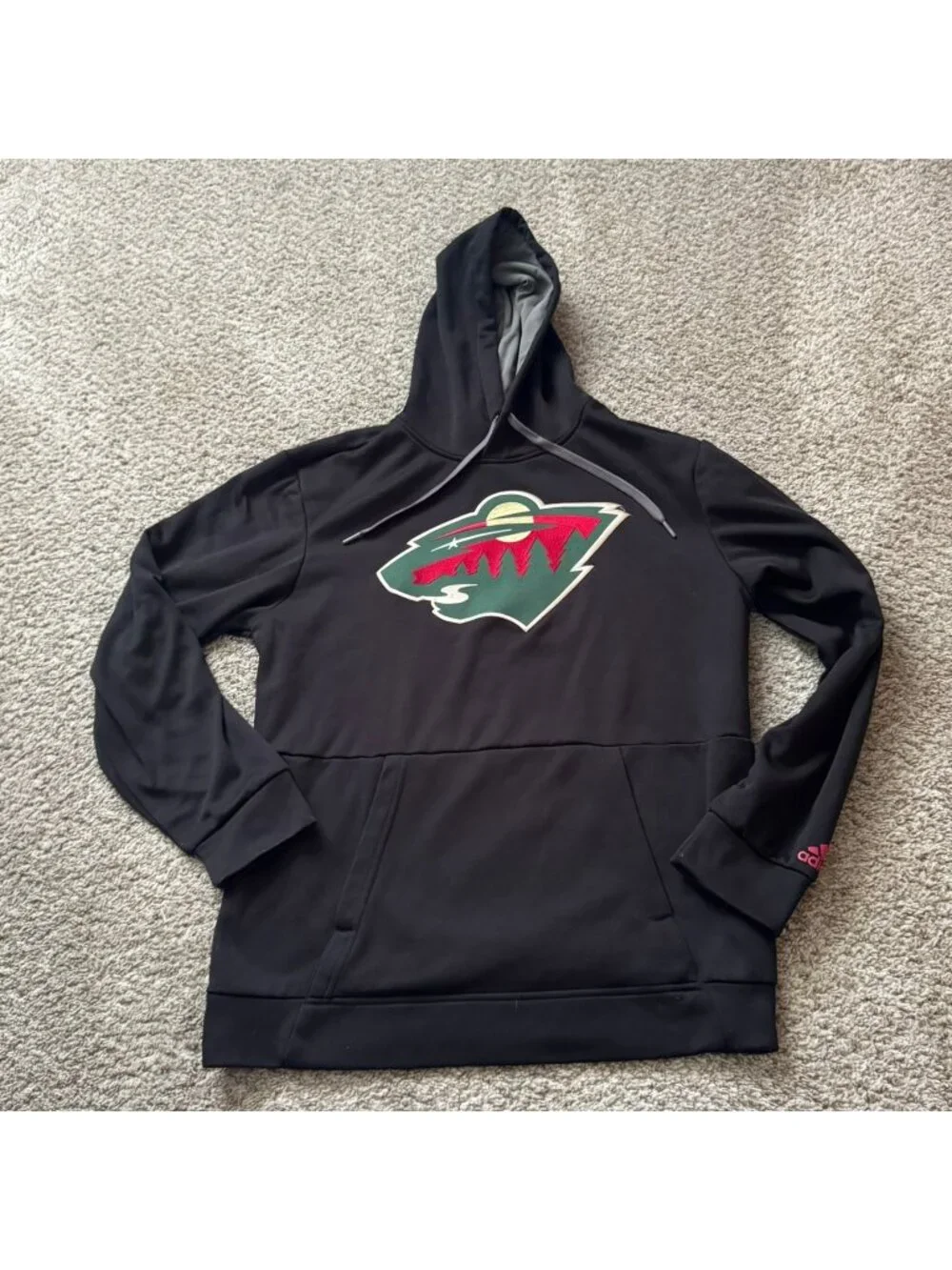 Minnesota Wild NHL Hoodie Adidas Climawarm Men's M Pullover Sweatshirt Black